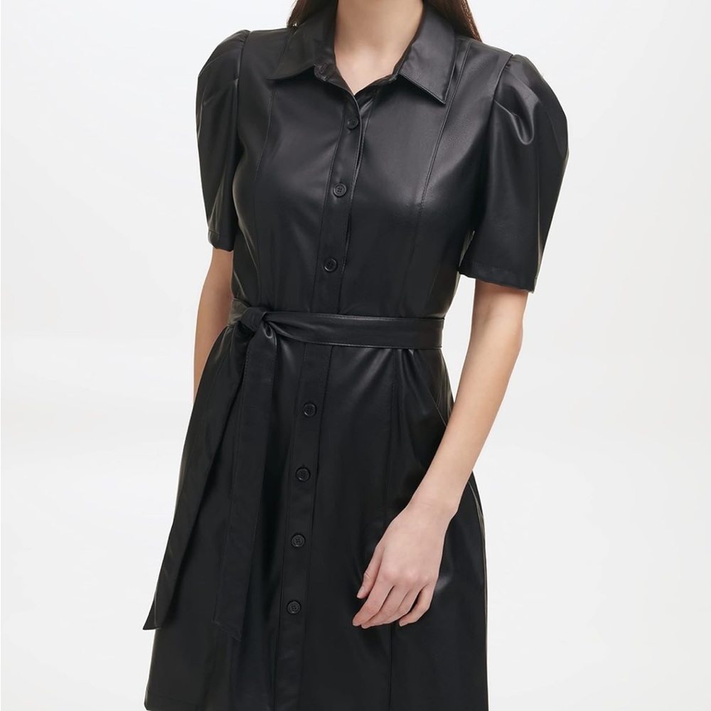 NWT DKNY Women's Faux Wrap Leather Dress - minor tear